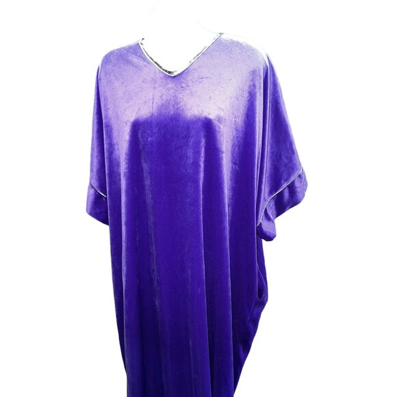 Vintage CocoBay Velvet Metallic VNeck Lounging Casual Dress Sz One Size Plus Pur - Picture 4 of 12